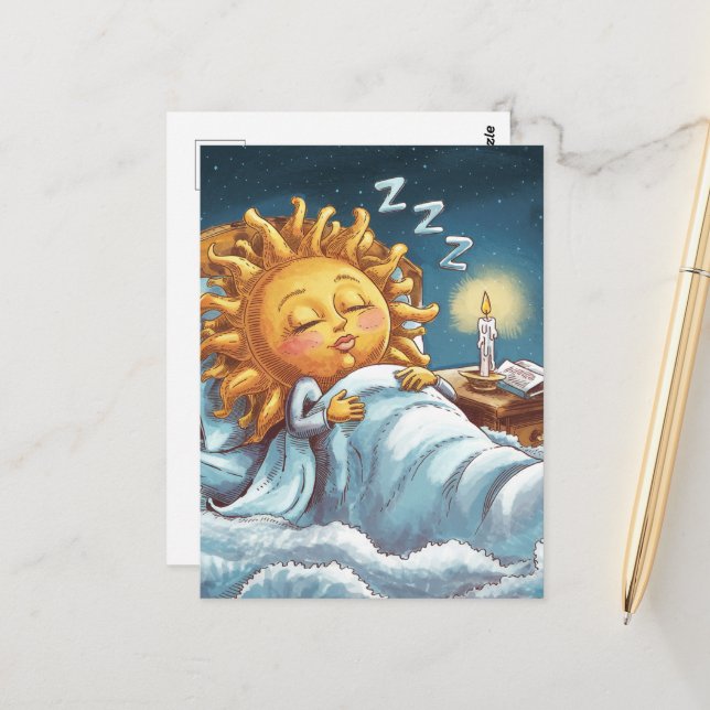 geile Sonne im Bett Postkarte (Vorderseite/Rückseite Beispiel)