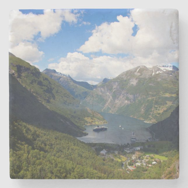 Geiranger Fjord Landschaft, Norwegen Steinuntersetzer (Vorderseite)