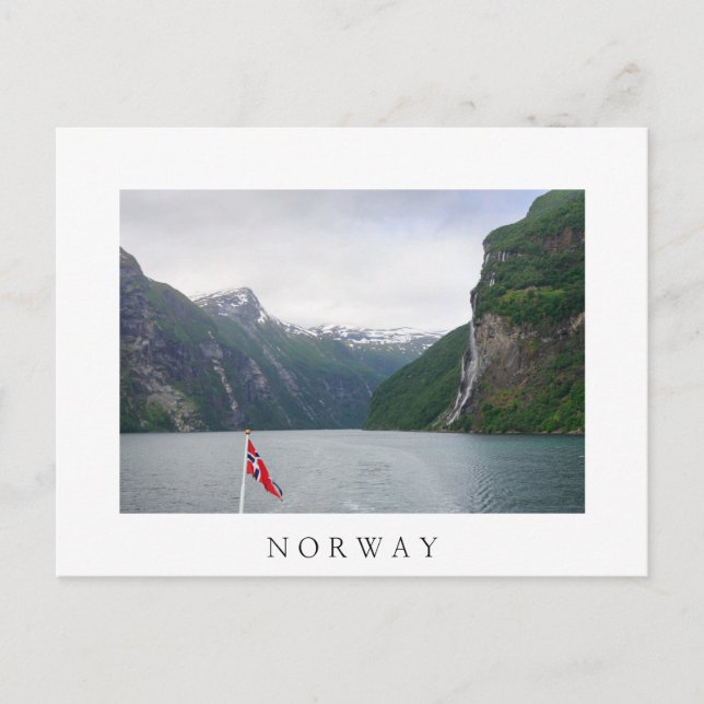 Geiranger Fjord mit weißer Postkarte mit norwegisc (Vorderseite)