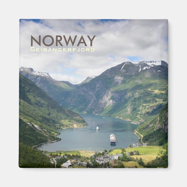 Geirangerfjord-Ansicht des norwegischen Quadrattex Magnet (Vorne)