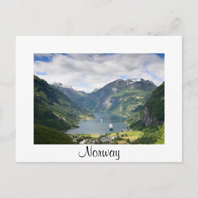 Geirangerfjord-Ansicht in Norwegen - weiße Grenzka Postkarte (Vorderseite)