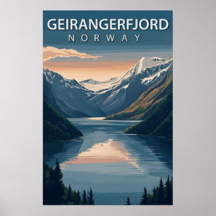 Geirangerfjord Norwegen Schneebedeckte Berge Reise Poster