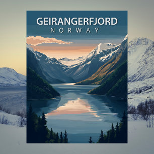 Geirangerfjord Norwegen Schneebedeckte Berge Reise Postkarte