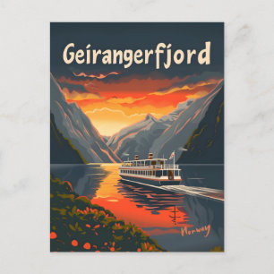 Geirangerfjord Norwegen Vintage-Kunst Postkarte