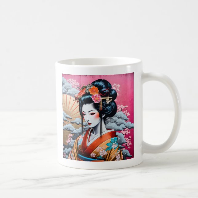 Geisha and Sakura: Japanese-Inspired Art Kaffeetasse (Rechts)
