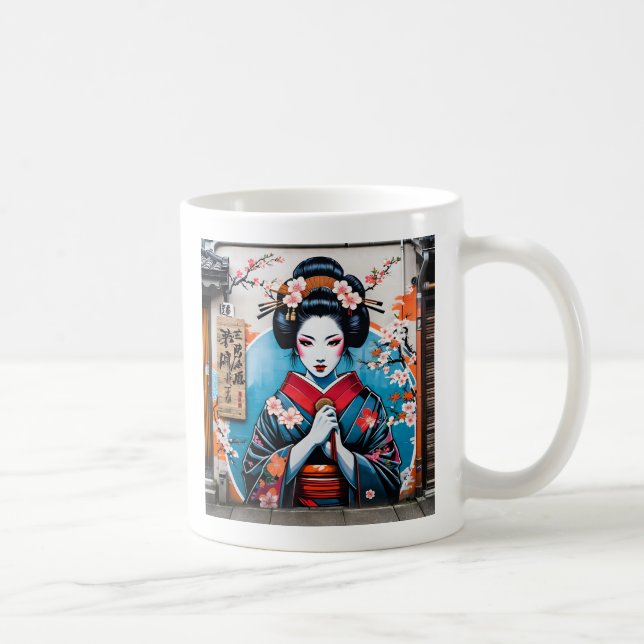 Geisha and Sakura: Japanese-Inspired Art Kaffeetasse (Rechts)