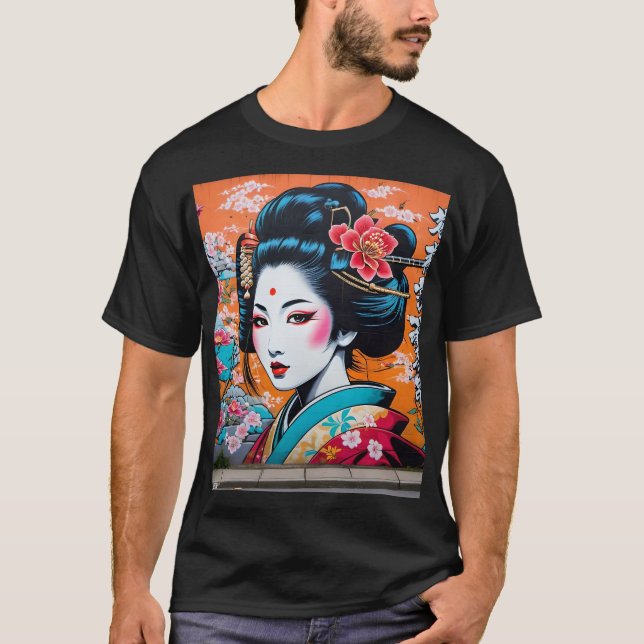 Geisha and Sakura: Japanese-Inspired Art T-Shirt (Vorderseite)