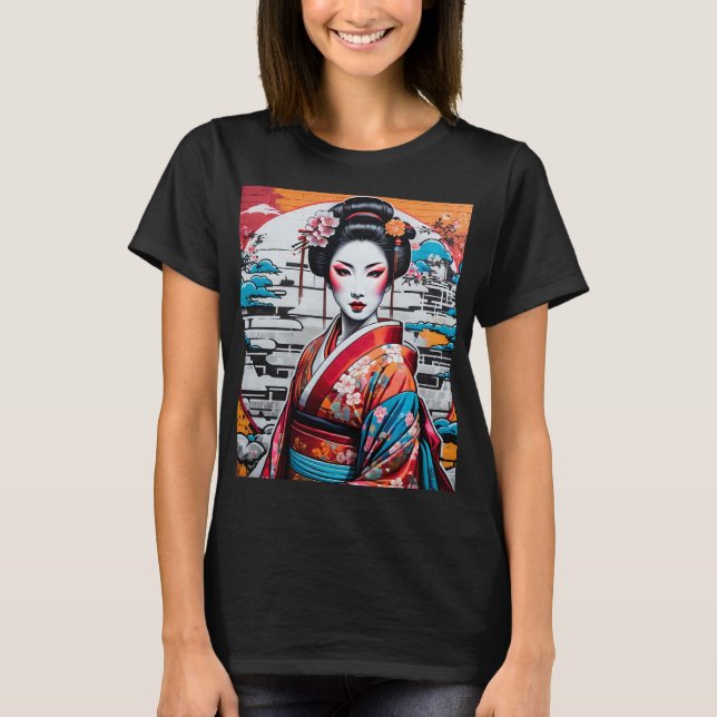Geisha and Sakura: Japanese-Inspired Art T-Shirt (Vorderseite)