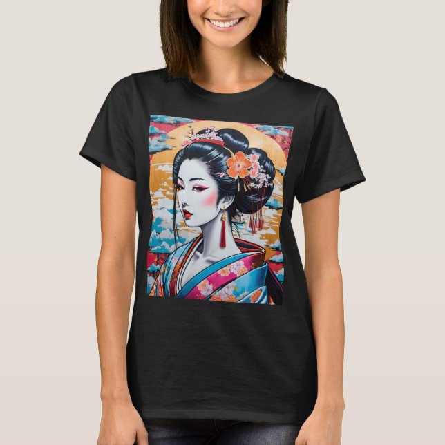 Geisha and Sakura: Japanese-Inspired Art T-Shirt (Vorderseite)