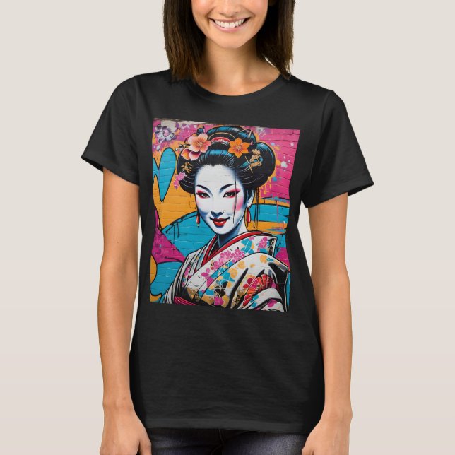 Geisha and Sakura: Japanese-Inspired Art T-Shirt (Vorderseite)