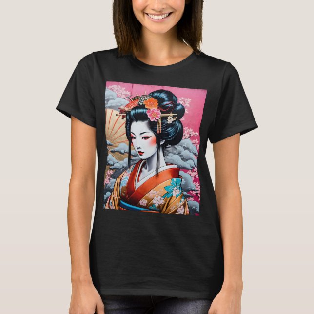 Geisha and Sakura: Japanese-Inspired Art T-Shirt (Vorderseite)