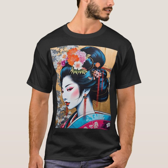 Geisha and Sakura: Japanese-Inspired Art T-Shirt (Vorderseite)