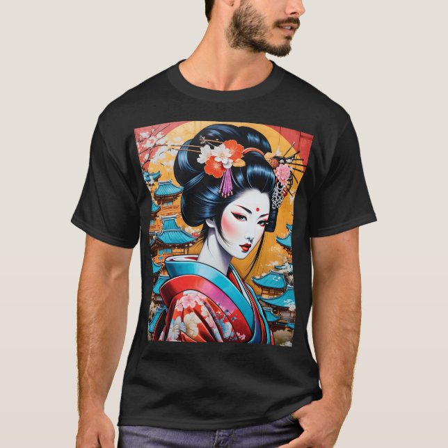 Geisha and Sakura: Japanese-Inspired Art T-Shirt (Vorderseite)