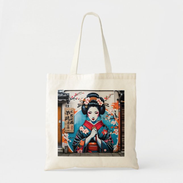 Geisha and Sakura: Japanese-Inspired Art Tragetasche (Vorne)