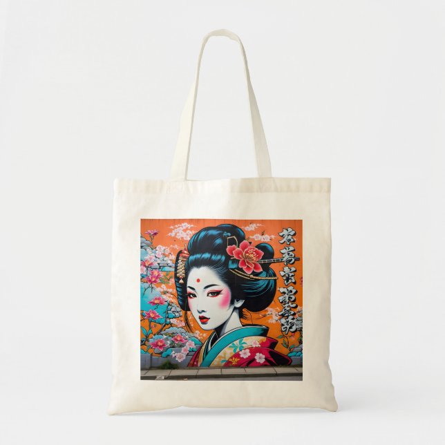 Geisha and Sakura: Japanese-Inspired Art Tragetasche (Vorne)