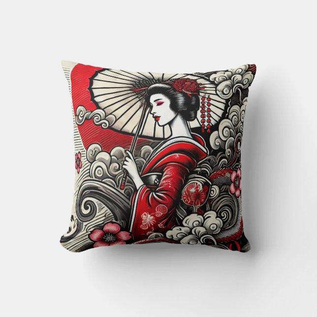 Geisha Art Throw Kissen - japanische Eleganz (Vorderseite)