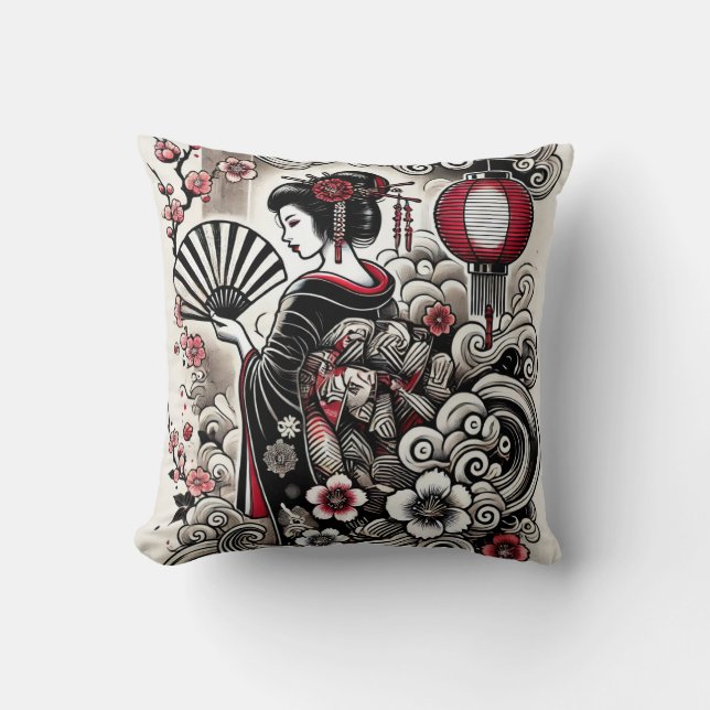 Geisha Art Throw Pillow Kissen (Vorderseite)
