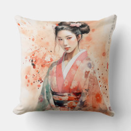 Geisha birds kawaii japanese Throw Pillows Kissen
