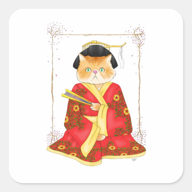 Geisha Cat Stickers (Vorderseite)