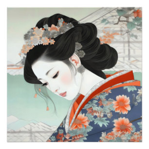 Geisha Colorful Ukiyo-e Fotodruck