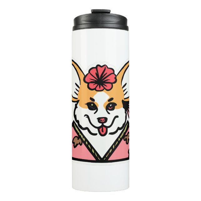 Geisha Corgi Dog Lover Welsh Thermosbecher (Vorderseite)