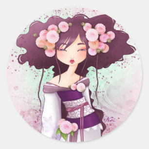 Geisha Dahlia Runder Aufkleber