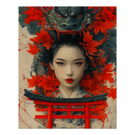 Geisha & Dragon - Japanische Kunst Poster
