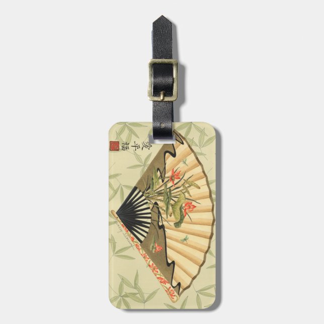 Geisha Fan mit Blätter und Blumendruck Gepäckanhänger (Vorderseite vertikal)
