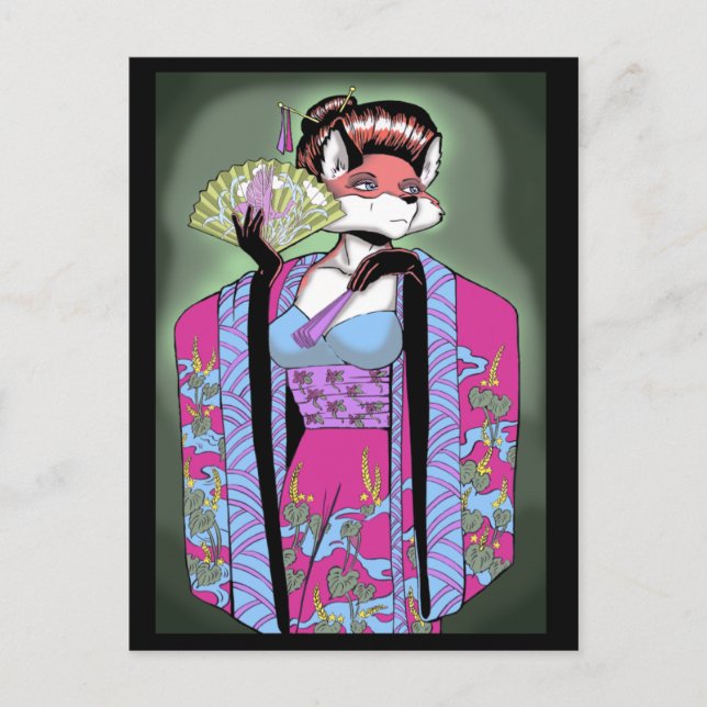 Geisha Fox Postcard Postkarte (Vorderseite)