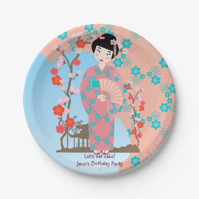 Geisha-Geburtstagsparty Pappteller (Vorderseite)