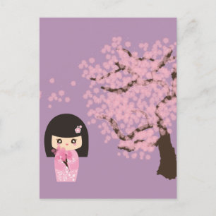 Geisha Girl Cherry Blossom Cartoon anpassbar Postkarte