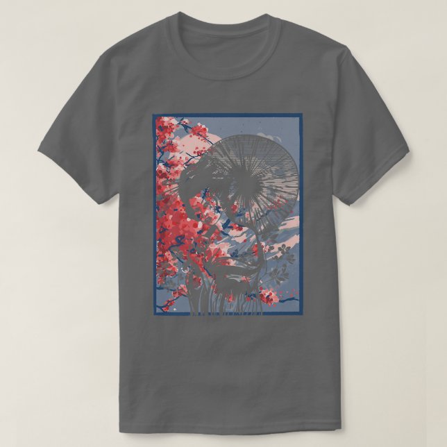 Geisha Girl In Kimono Japan Art Sakura Cherry Blos T-Shirt (Design vorne)