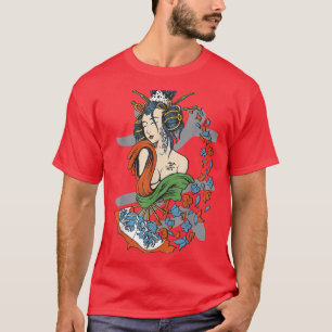 Geisha Girl Katana Schwert und Tattoo des Drachen  T-Shirt