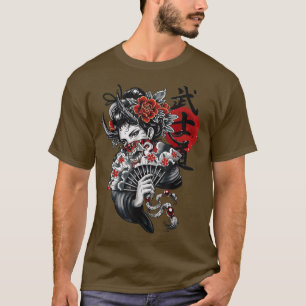 Geisha Girl Katana Schwert und Tattoo des Drachen  T-Shirt