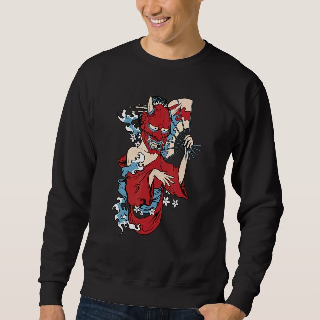 Geisha Girl Mask japanischer Demon Sweatshirt (Vorderseite)