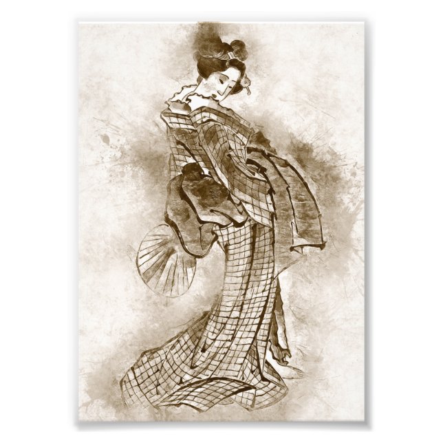 Geisha Girl Vintag Traditionelle japanische Kunst Fotodruck (Vorne)