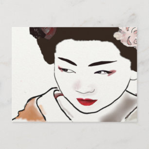 Geisha Girl Watercolor Postkarte