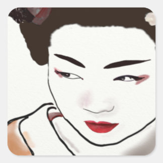 Geisha Girl Watercolor Quadratischer Aufkleber