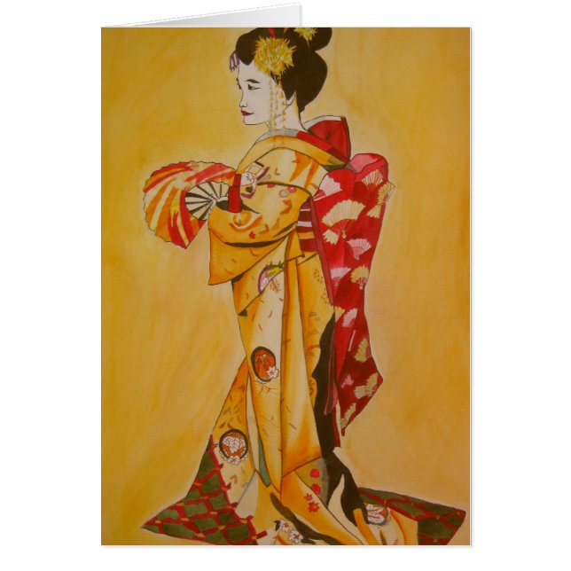 Geisha gold kimono originale Aquarellkunst (Vorne)