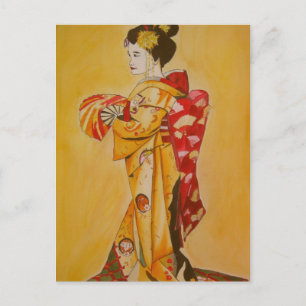 Geisha gold kimono originale Aquarellkunst Postkarte