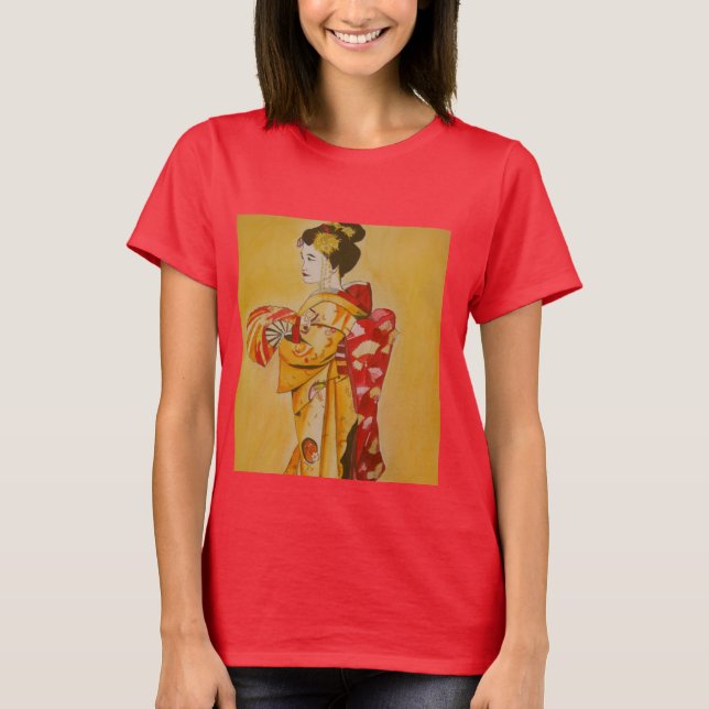 Geisha gold kimono originale Aquarellkunst T-Shirt (Vorderseite)