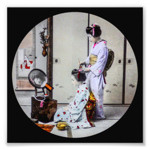Geisha Hair Dressing Vintag Japanisch 芸 者 Fotodruck