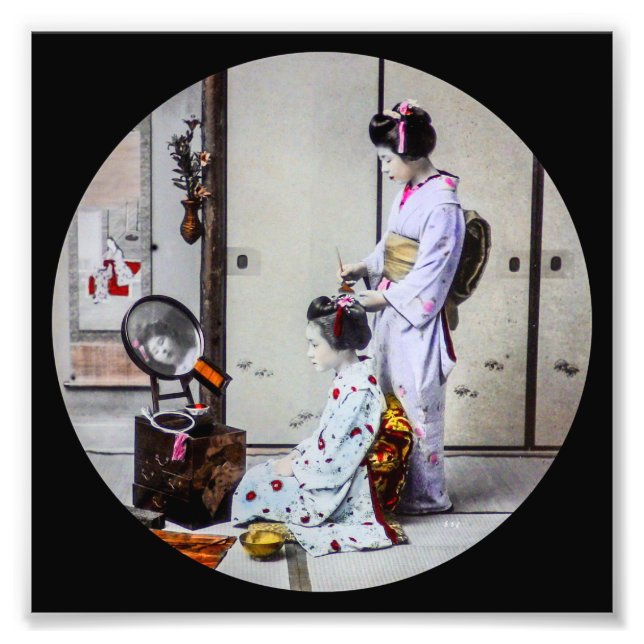 Geisha Hair Dressing Vintag Japanisch 芸 者 Fotodruck (Vorne)