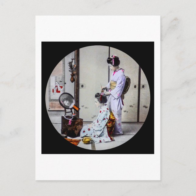 Geisha Hair Dressing Vintag Japanisch 芸 者 Postkarte (Vorderseite)