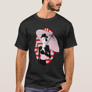 Geisha hält Regenschirm Vintage Japanische Frauen T-Shirt