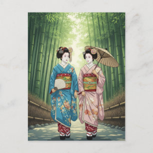 Geisha in Arashiyama, Japan, Kyoto Postkarte