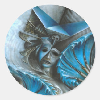 Geisha in blau runder aufkleber