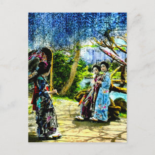Geisha in einem Wisteria-Garten Vintage Altes Japa Postkarte