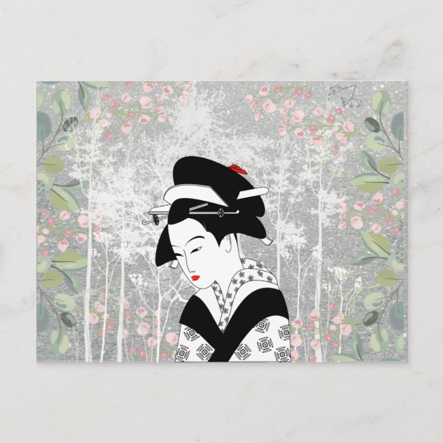 Geisha in Garden Postkarte (Vorderseite)