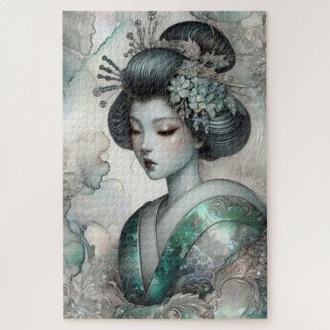 Geisha in Green Design Serie #2 Puzzle (Vertikal)